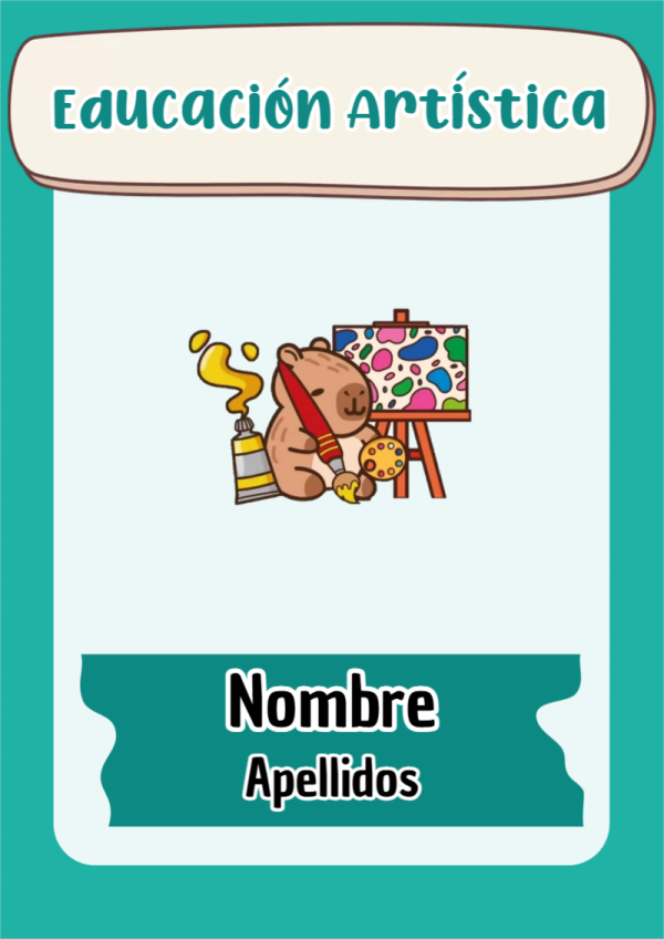 Portada de Capibara de Educación Artística para cuaderno con estilo creativo - versión premium para imprimir