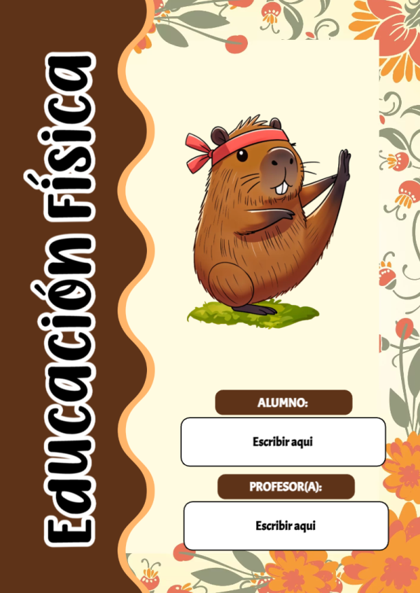 Portada de Capibara de Educación Física para cuaderno con diseño bonito - para todas las edades y grados