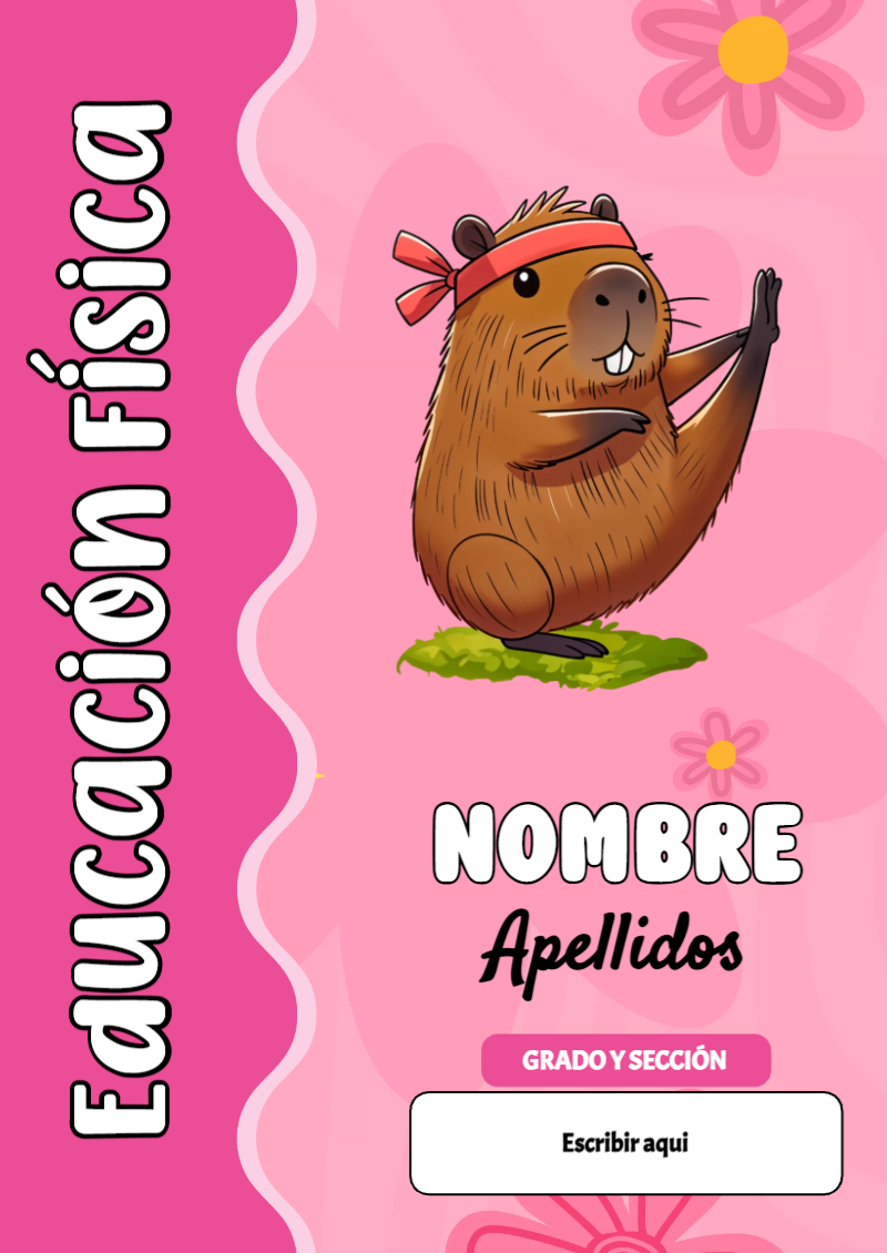 Portada de Capibara de Educación Física Editable para Imprimir Gratis