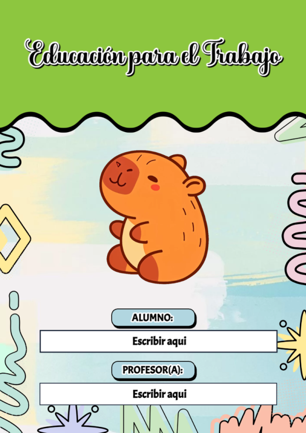 Portada de Capibara de Educación para el Trabajo para cuaderno para niños de primaria - para el regreso a clases