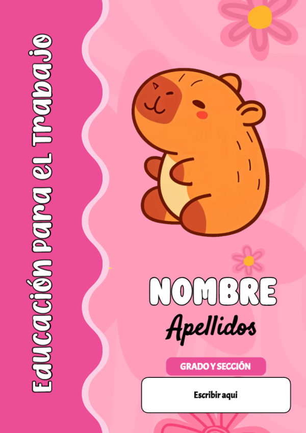Portada de Capibara de Educación para el Trabajo para cuaderno para estudiantes - creación especial de Mini Canva