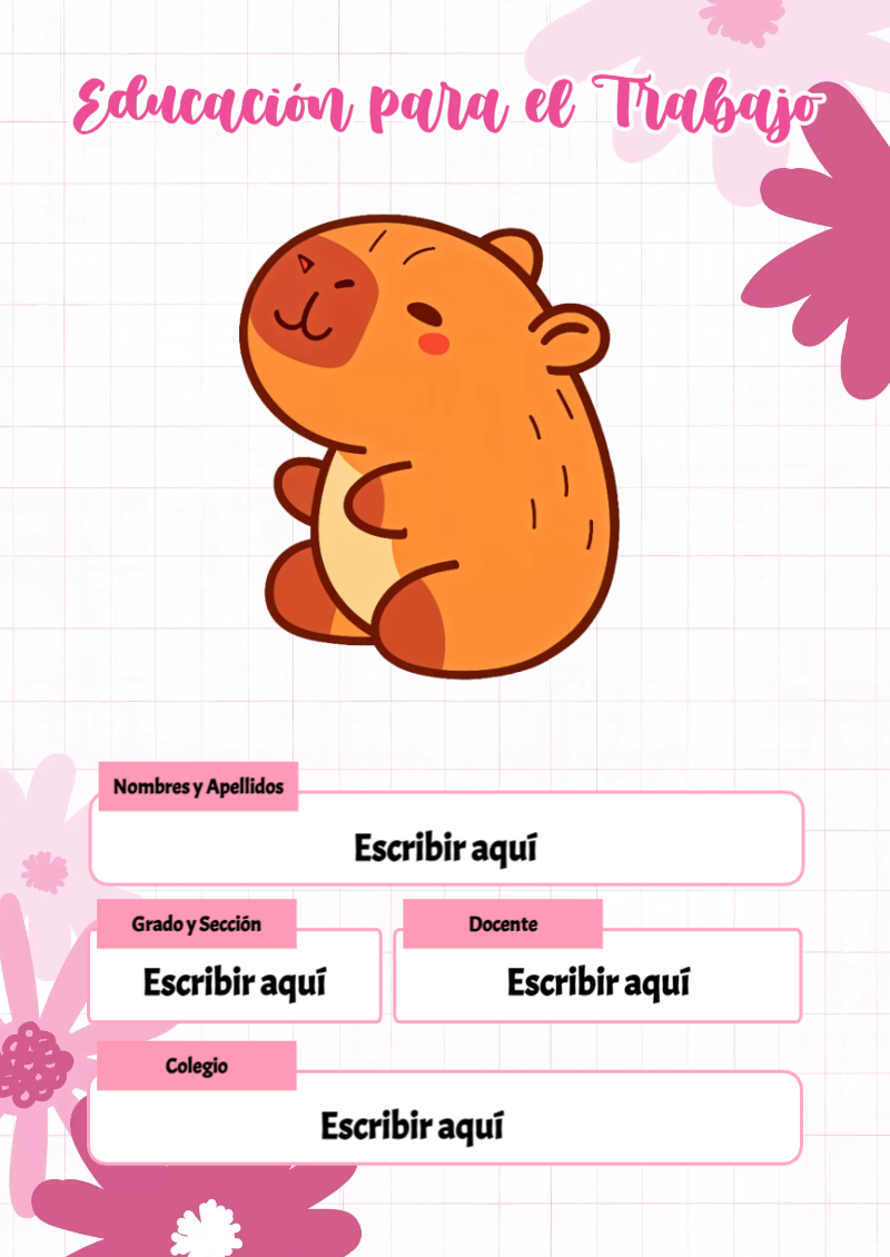 Portada de Capibara de Educación para el Trabajo Editable para Imprimir Gratis