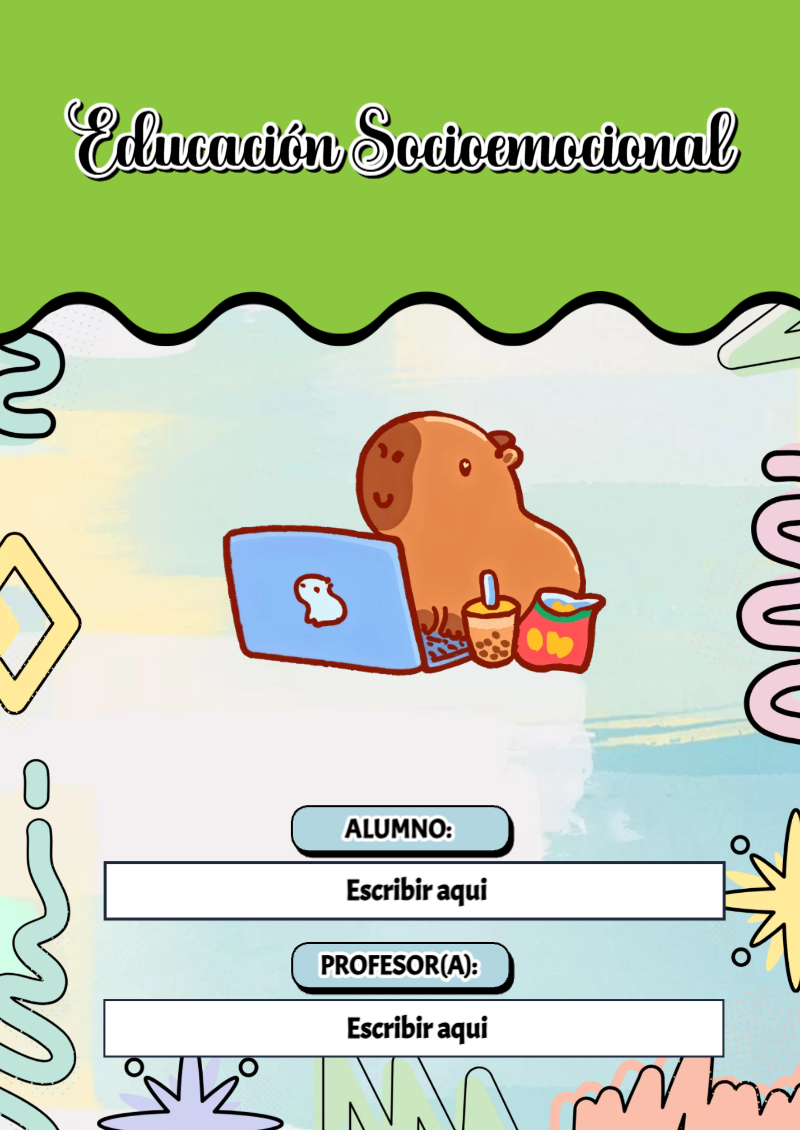 Portada de Capibara de Educación Socioemocional Editable para Imprimir Gratis