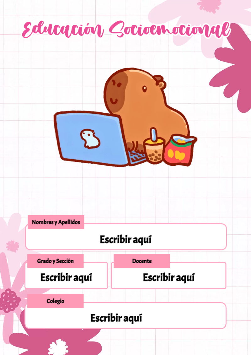 Portada de Capibara de Educación Socioemocional Editable para Imprimir Gratis