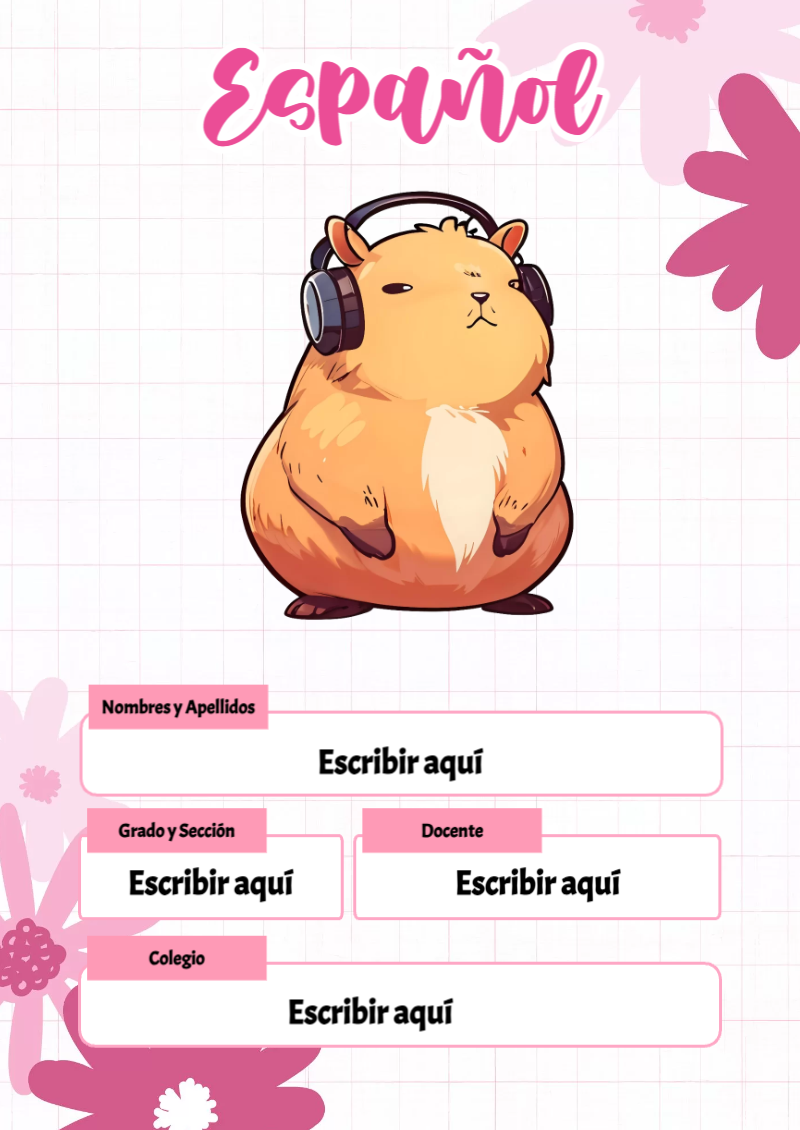 Portada de Capibara de Español para cuaderno con diseño bonito - disponible para descarga gratuita