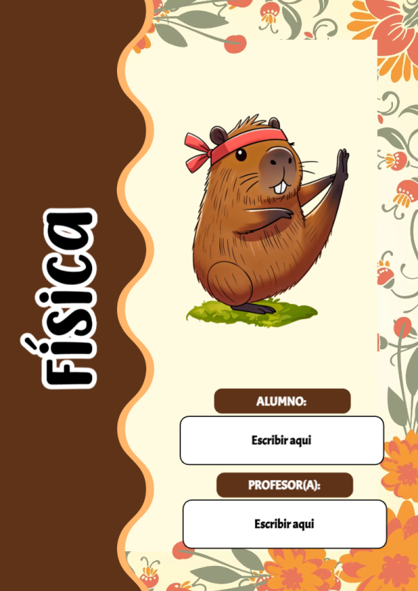 Portada de Capibara de Física para cuaderno con diseño bonito - estilo único para estudiantes