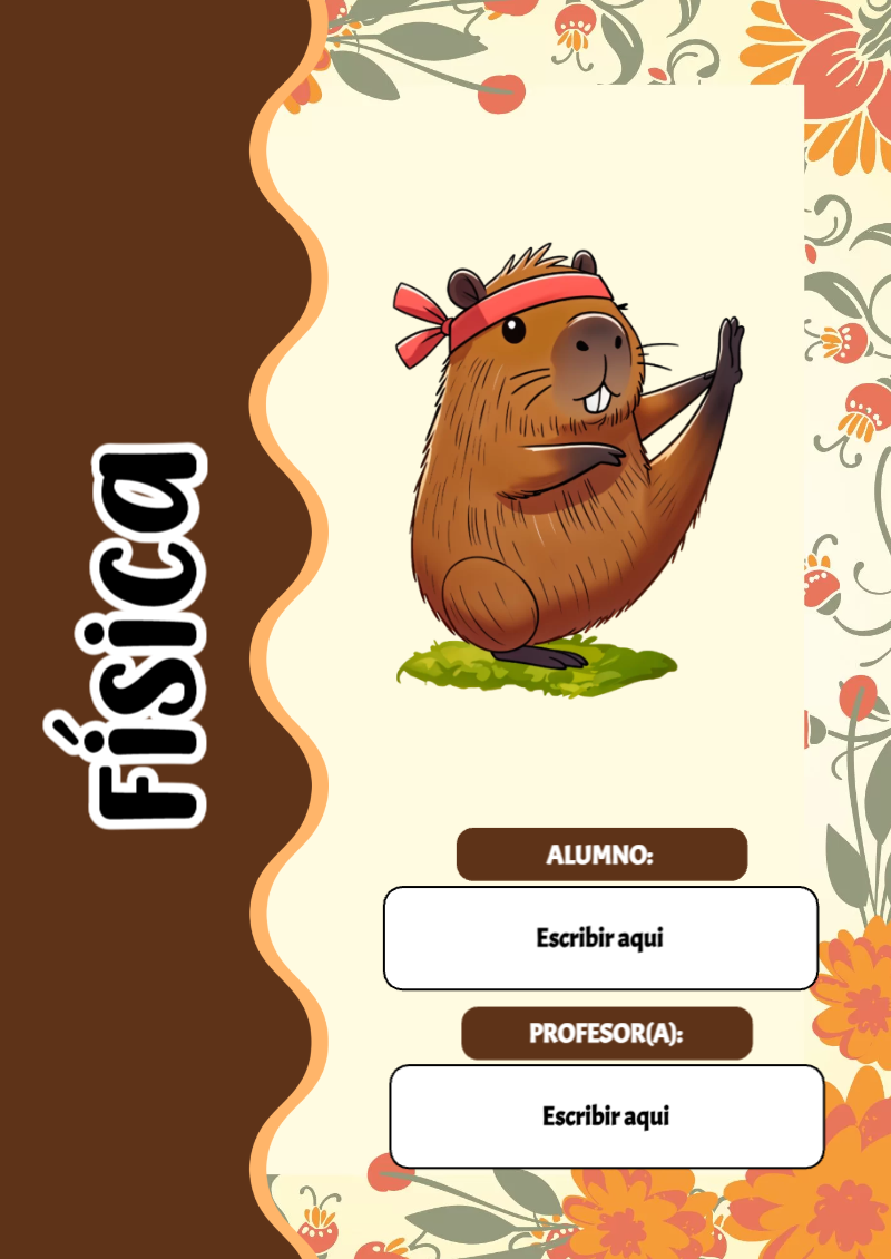 Portada de Capibara de Física para cuaderno con diseño bonito - estilo único para estudiantes