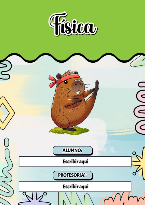Portada de Capibara de Física para cuaderno colorida y creativa - estilo único para estudiantes