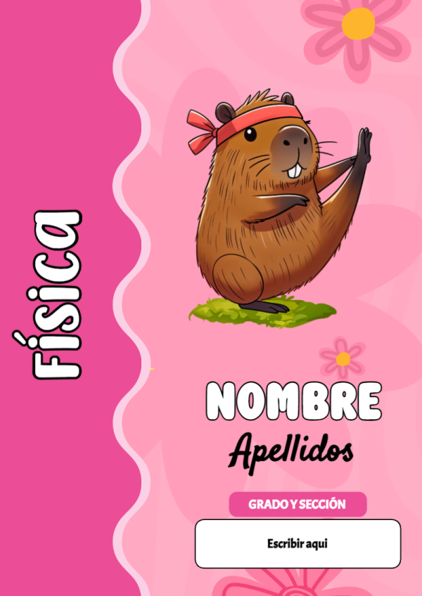 Portada de Capibara de Física para cuaderno bonita para imprimir - disponible para descarga gratuita