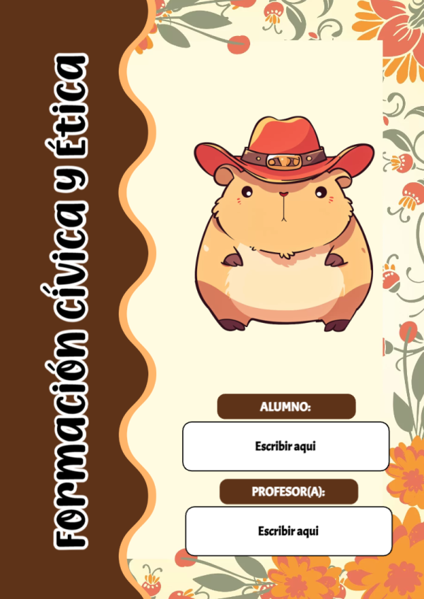 Portada de Capibara de Formación Cívica y Ética para cuaderno con diseño escolar - diseño exclusivo y original
