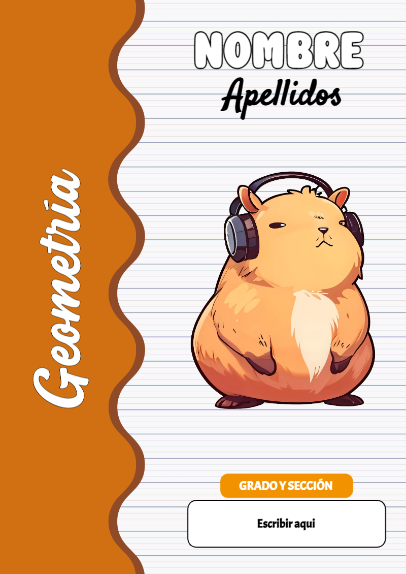 Portada de Capibara de Geometría para cuaderno lista para imprimir en A4 - para todas las edades y grados