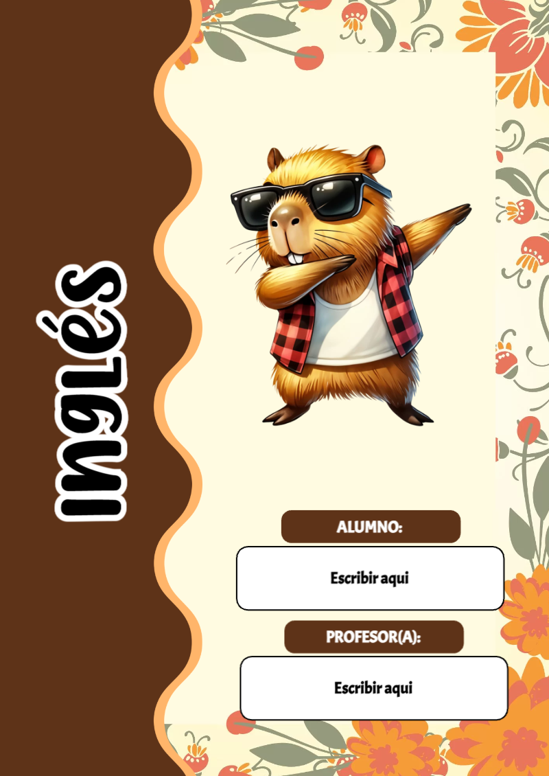 Portada de Capibara de Inglés para cuaderno para clases - ideal para el nuevo año escolar