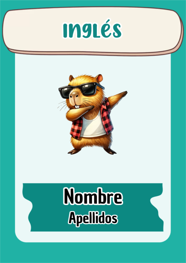 Portada de Capibara de Inglés para cuaderno fácil de imprimir - diseño exclusivo y original