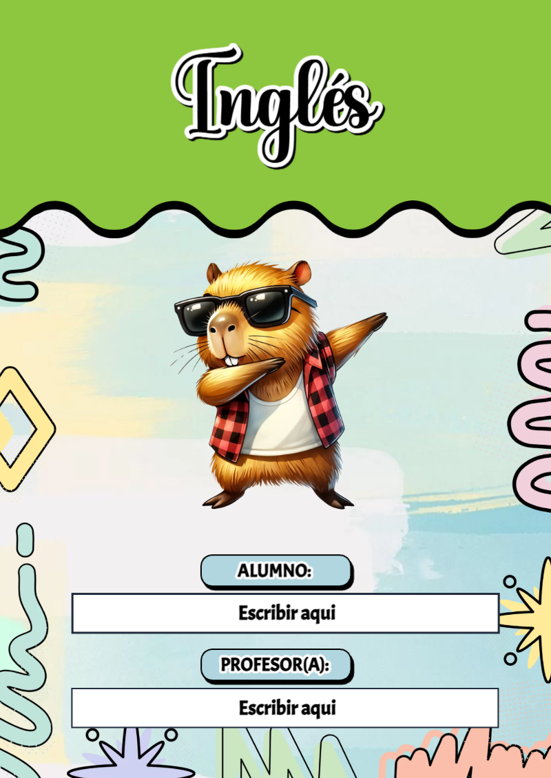 Portada de Capibara de Inglés Editable para Imprimir Gratis
