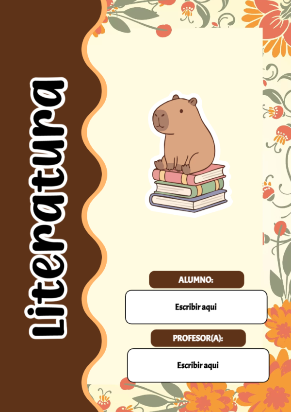 Portada de Capibara de Literatura para cuaderno en formato A4 - ideal para el nuevo año escolar