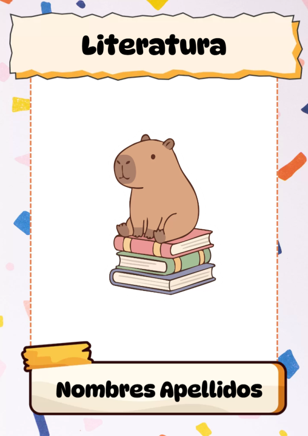 Portada de Capibara de Literatura para cuaderno bonita para imprimir - para personalizar tus materias