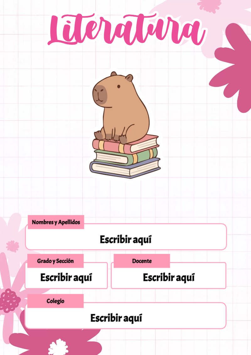 Portada de Capibara de Literatura para cuaderno decorativa y bonita - disponible para descarga gratuita