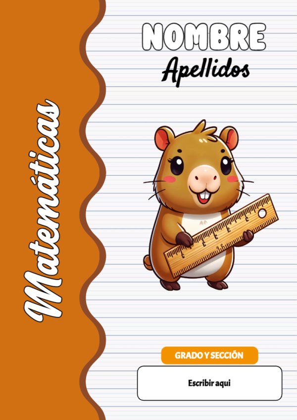 Portada de Capibara de Matemáticas para cuaderno para niños de primaria - versión premium para imprimir
