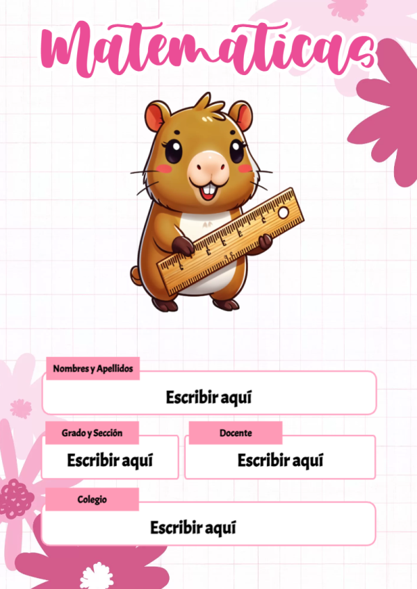 Portada de Capibara de Matemáticas para cuaderno escolar creativa - versión premium para imprimir