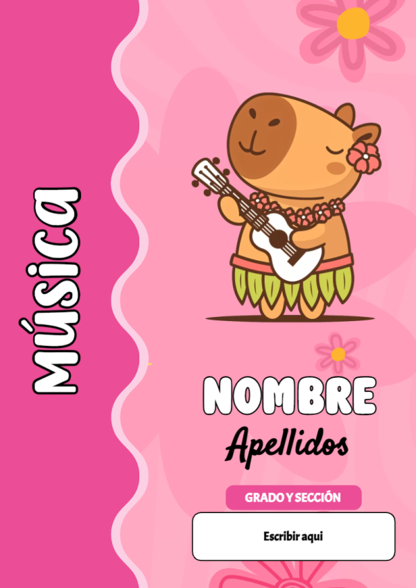 Portada de Capibara de Música para cuaderno bonita para imprimir - creación especial de Mini Canva