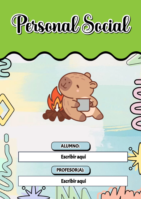 Portada de Capibara de Personal Social para cuaderno para estudiantes - creación especial de Mini Canva