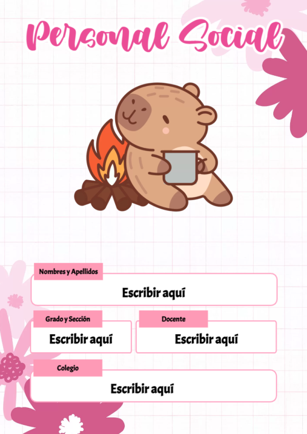Portada de Capibara de Personal Social para cuaderno en tamaño A4 - perfecto para organizar tus apuntes