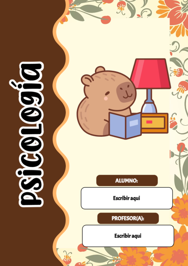 Portada de Capibara de Psicología para cuaderno ideal para niños - formato digital listo para usar