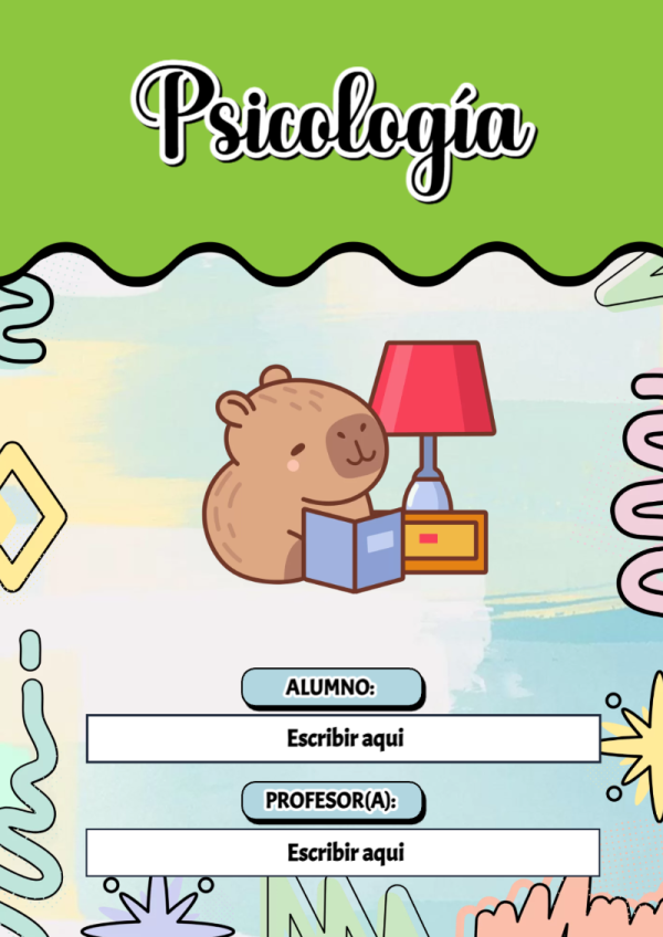 Portada de Capibara de Psicología para cuaderno para estudiantes - estilo único para estudiantes