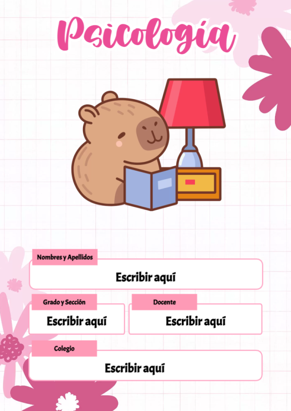 Portada de Capibara de Psicología para cuaderno decorativa y bonita - ideal para el nuevo año escolar