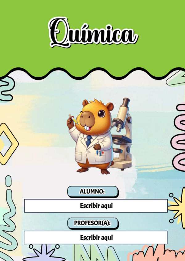 Portada de Capibara de Química para cuaderno fácil de imprimir - disponible para descarga gratuita