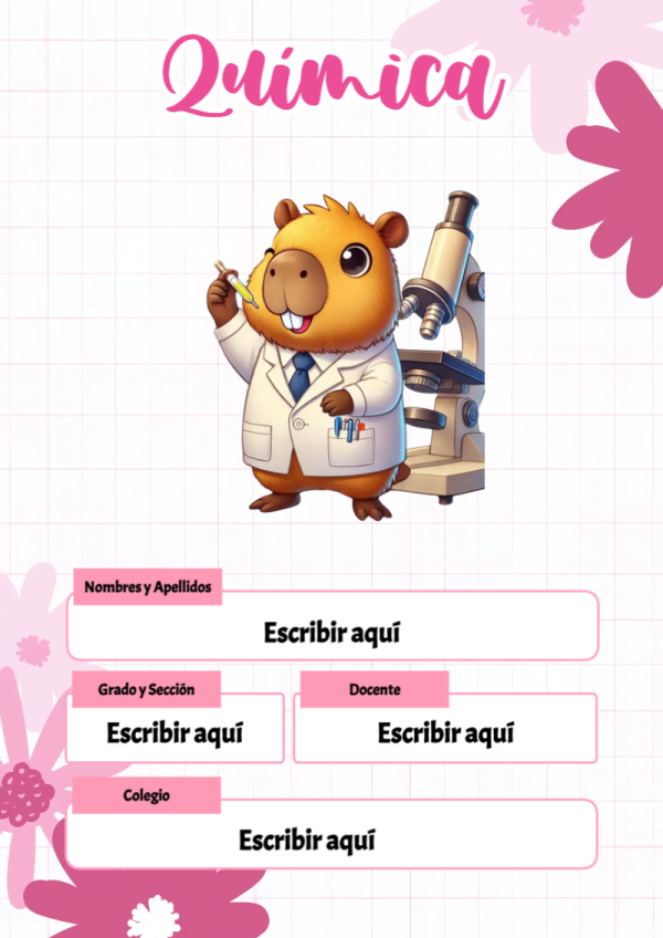 Portada de Capibara de Química para cuaderno para niños de primaria - tendencia educativa 2026