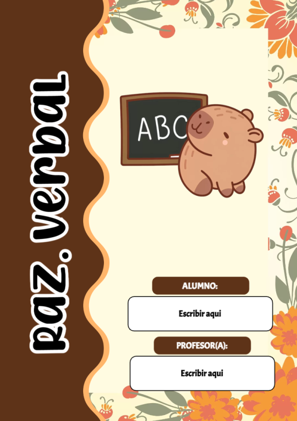 Portada de Capibara de Raz. Verbal para cuaderno con diseño bonito - estilo único para estudiantes