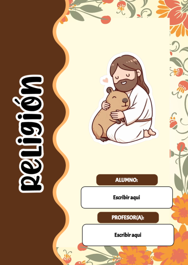 Portada de Capibara de Religión para cuaderno para clases - para todas las edades y grados