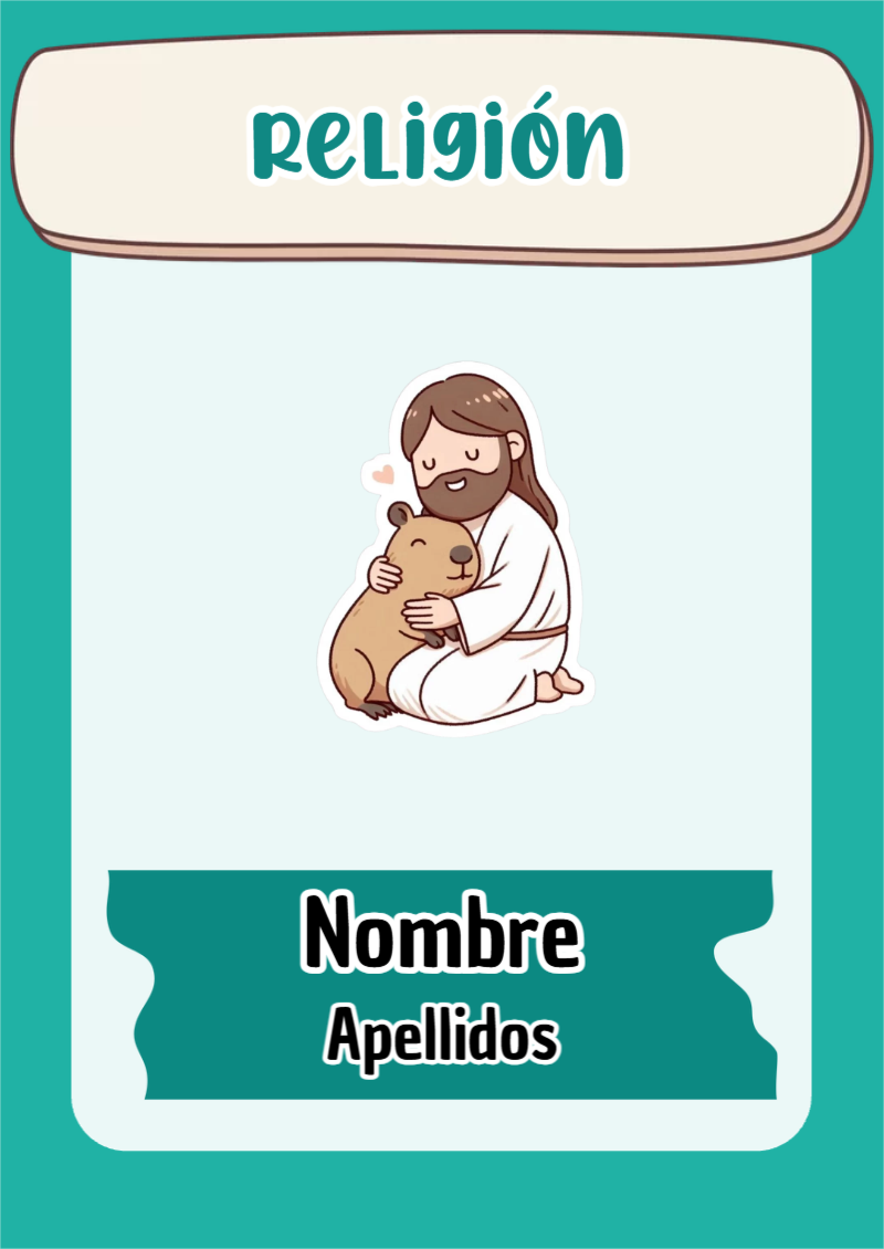 Portada de Capibara de Religión para cuaderno llamativa y bonita - para personalizar tus materias
