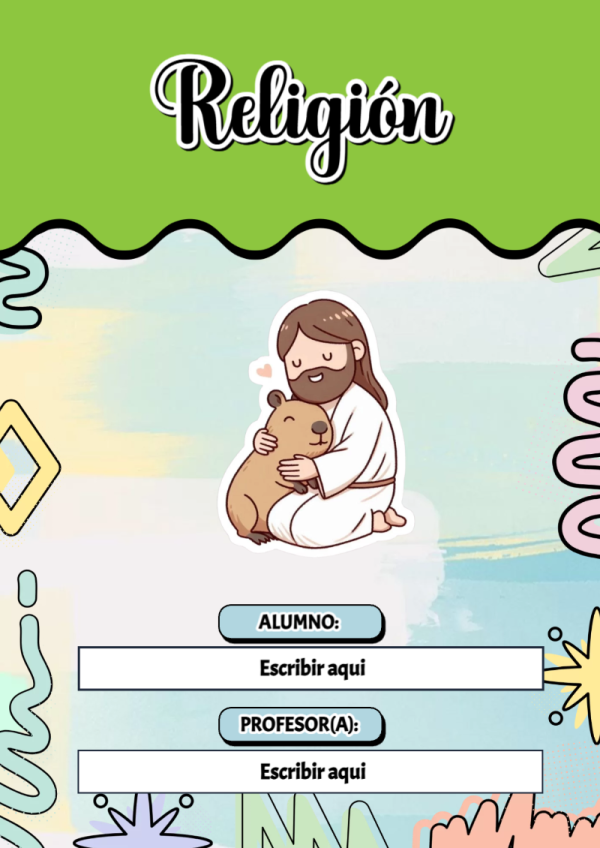 Portada de Capibara de Religión para cuaderno para estudiantes - disponible para descarga gratuita