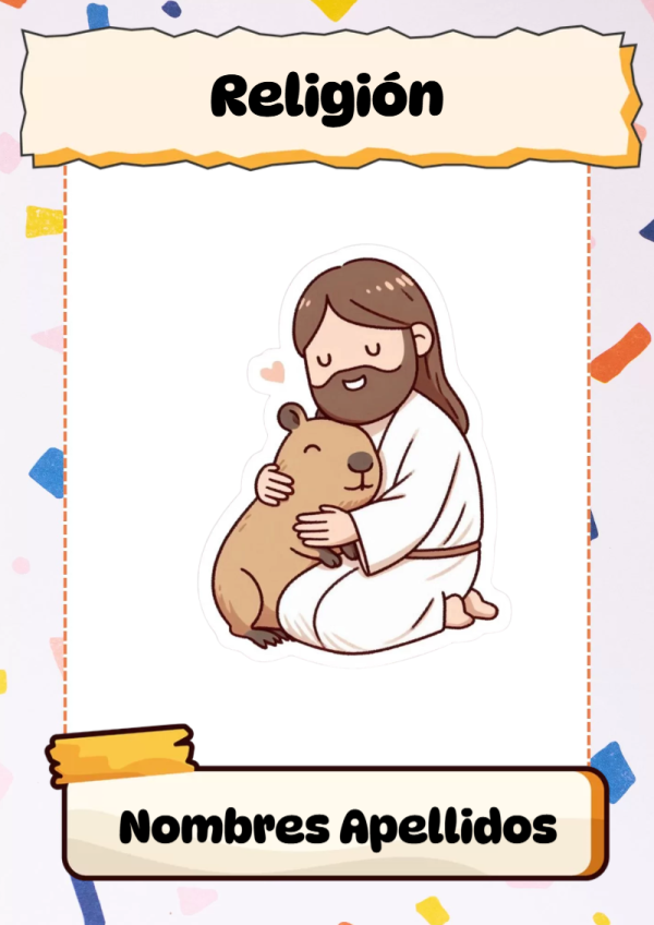 Portada de Capibara de Religión para cuaderno escolar para imprimir gratis - perfecto para organizar tus apuntes