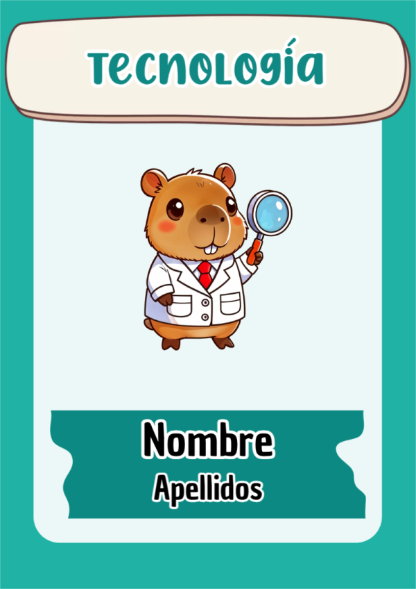 Portada de Capibara de Tecnología para cuaderno personalizada para imprimir - diseño escolar moderno