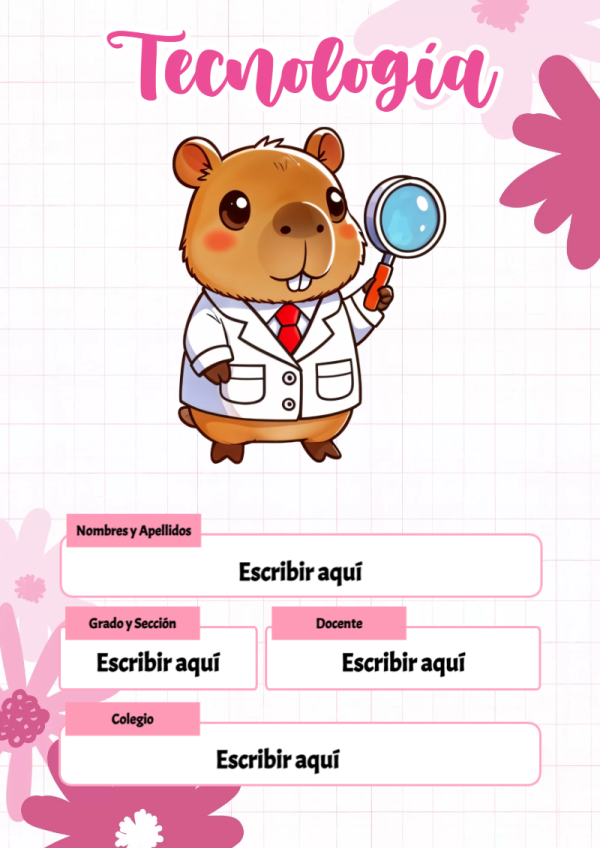 Portada de Capibara de Tecnología para cuaderno llamativa y bonita - para el regreso a clases