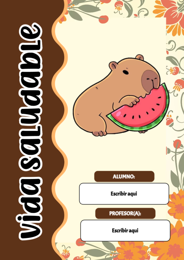 Portada de Capibara de Vida Saludable para cuaderno colorida y creativa - versión premium para imprimir