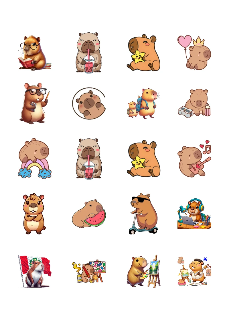 Stickers de Capibara Editables para Imprimir Gratis (Diseño 2) para cuadernos y útiles - perfecto para organizar tus apuntes