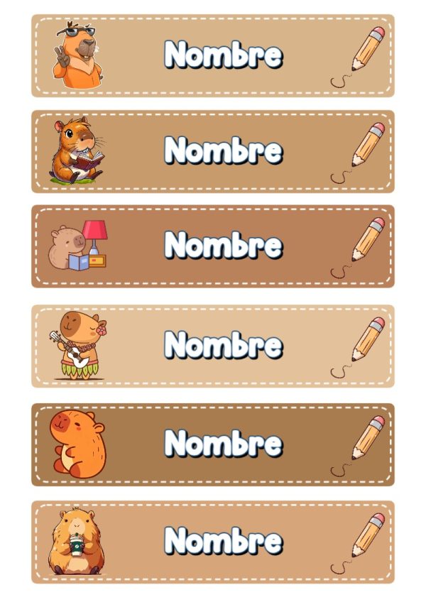 Etiquetas personalizadas de capibara para imprimir en A4 - disponible para descarga gratuita