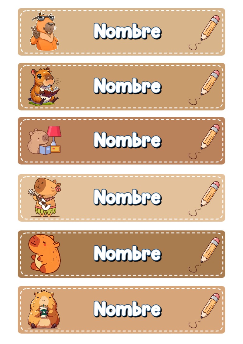Etiquetas personalizadas de capibara para imprimir en A4 - disponible para descarga gratuita