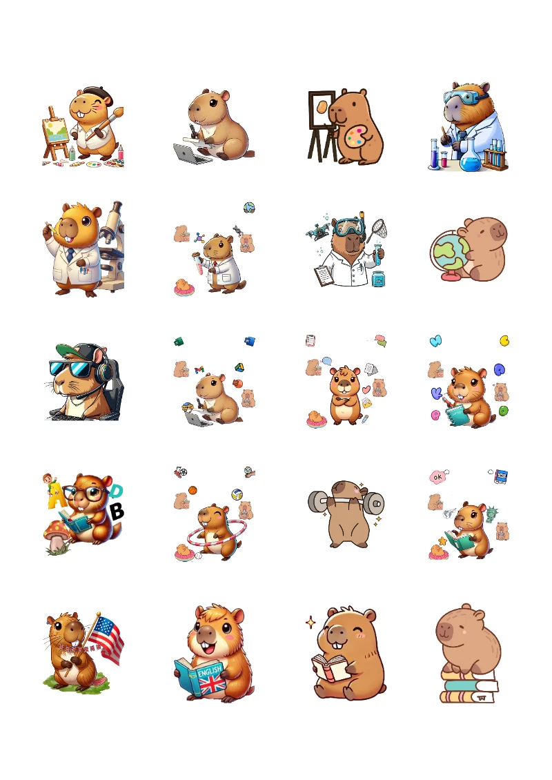 Stickers de Capibara para Imprimir y Coleccionar Gratis (Diseño 3) para imprimir y recortar gratis - diseño escolar moderno