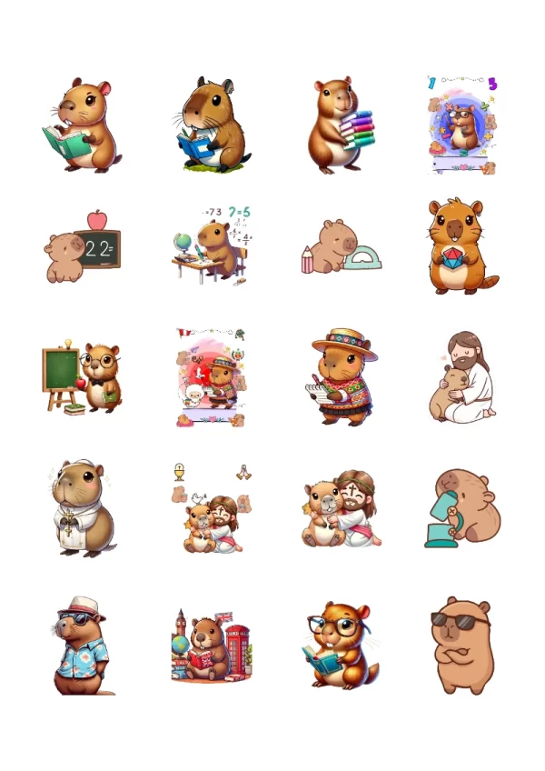Stickers infantiles de Capibara para Imprimir y Recortar Gratis (Diseño 4) bonitos para imprimir - para todas las edades y grados
