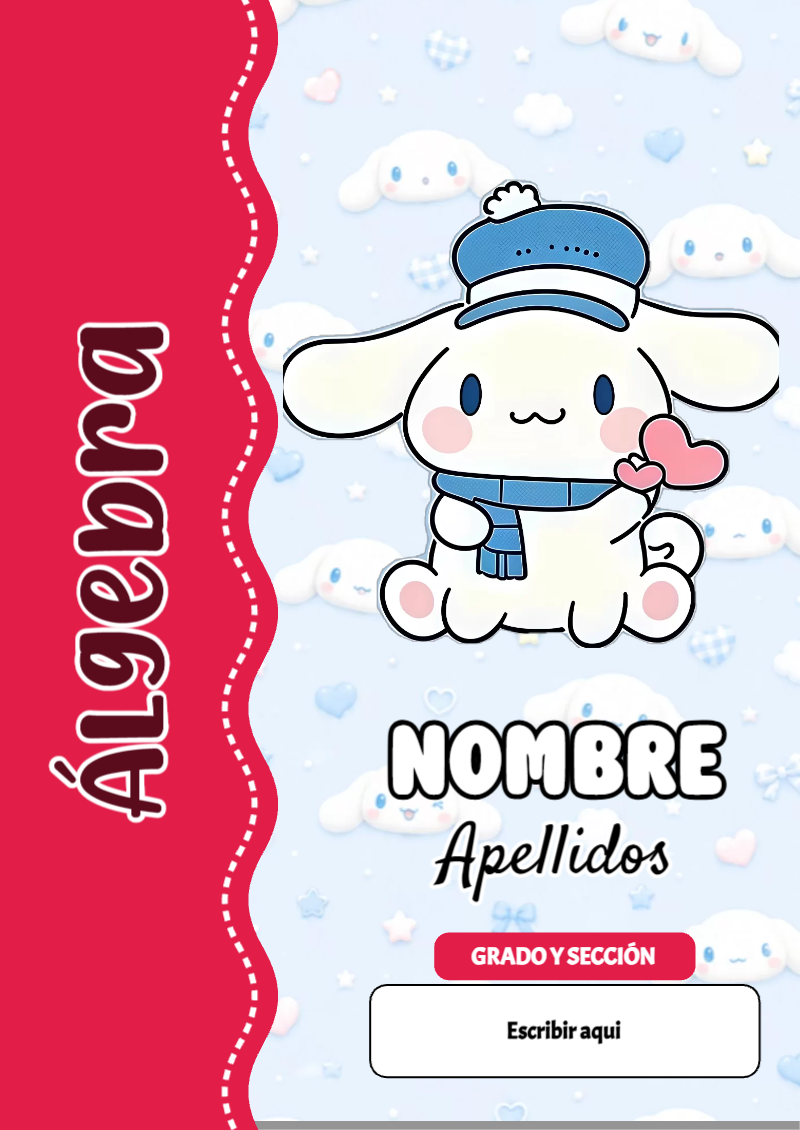 Portada de Cinnamoroll de Álgebra Editable para Imprimir Gratis