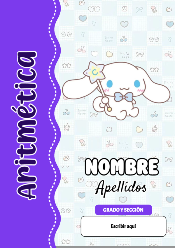 Portada de Cinnamoroll de Aritmética para cuaderno con estilo infantil - diseño escolar moderno