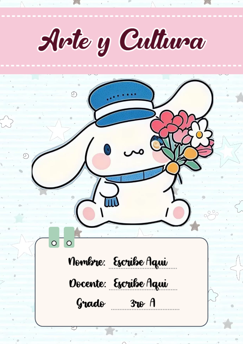 Portada de Cinnamoroll de Arte y Cultura para cuaderno con diseño escolar - para personalizar tus materias