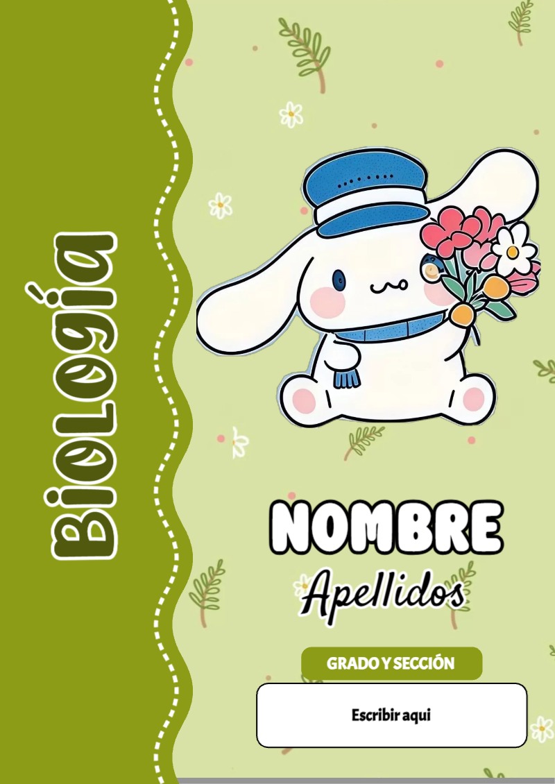 Portada de Cinnamoroll de Biología para cuaderno en formato A4 - para el regreso a clases