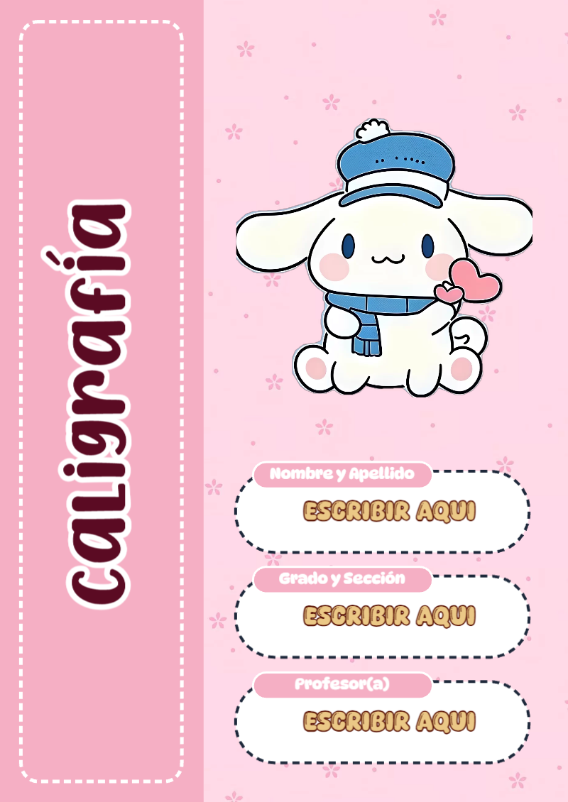 Portada de Cinnamoroll de Caligrafía Editable para Imprimir Gratis