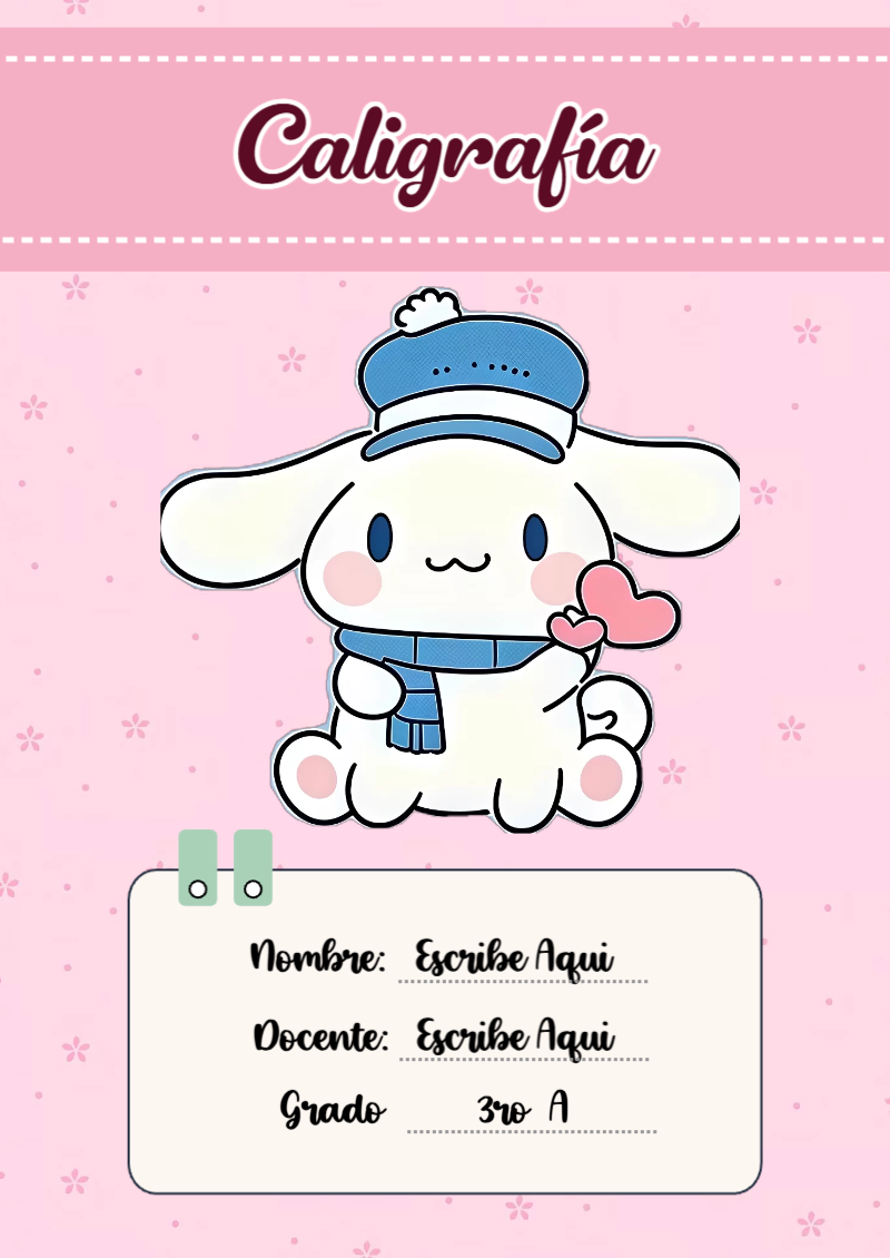 Portada de Cinnamoroll de Caligrafía para cuaderno escolar creativa - para personalizar tus materias